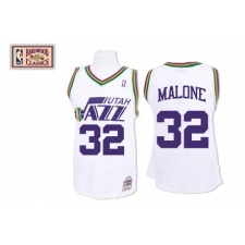 Men's Mitchell and Ness Utah Jazz #32 Karl Malone Authentic White Throwback NBA Jersey
