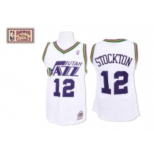 Men's Mitchell and Ness Utah Jazz #12 John Stockton Authentic White Throwback NBA Jersey