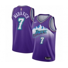 Men's Utah Jazz #7 Pete Maravich Authentic Purple Hardwood Classics Basketball Jersey