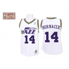 Men's Mitchell and Ness Utah Jazz #14 Jeff Hornacek Swingman White Throwback NBA Jersey