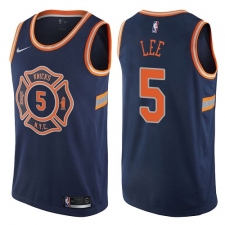 Men's Nike New York Knicks #5 Courtney Lee Authentic Navy Blue NBA Jersey - City Edition