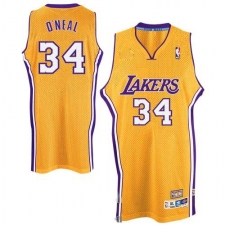 Men's Adidas Los Angeles Lakers #34 Shaquille O'Neal Authentic Gold Throwback NBA Jersey