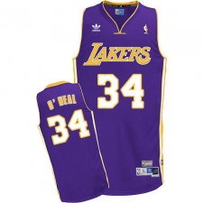 Men's Adidas Los Angeles Lakers #34 Shaquille O'Neal Authentic Purple Throwback NBA Jersey