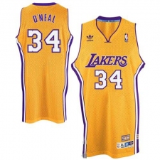 Men's Adidas Los Angeles Lakers #34 Shaquille O'Neal Swingman Gold Throwback NBA Jersey