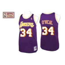 Men's Mitchell and Ness Los Angeles Lakers #34 Shaquille O'Neal Authentic Purple Throwback NBA Jersey
