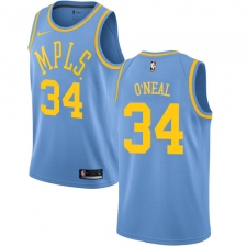 Men's Nike Los Angeles Lakers #34 Shaquille O'Neal Authentic Blue Hardwood Classics NBA Jersey
