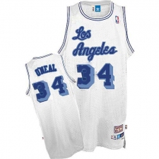 Men's Nike Los Angeles Lakers #34 Shaquille O'Neal Authentic White Throwback NBA Jersey