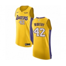 Men's Los Angeles Lakers #42 James Worthy Authentic Gold Home Basketball Jersey - Icon Edition