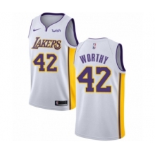 Men's Los Angeles Lakers #42 James Worthy Authentic White Basketball Jersey - Association Edition