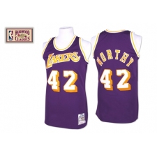 Men's Mitchell and Ness Los Angeles Lakers #42 James Worthy Authentic Purple Throwback NBA Jersey