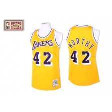 Men's Mitchell and Ness Los Angeles Lakers #42 James Worthy Swingman Gold Throwback NBA Jersey