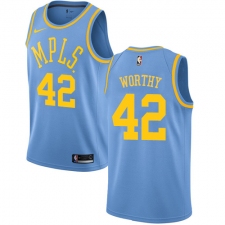 Men's Nike Los Angeles Lakers #42 James Worthy Authentic Blue Hardwood Classics NBA Jersey