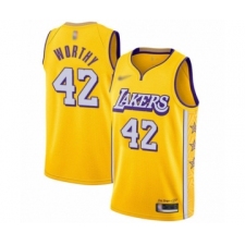 Youth Los Angeles Lakers #42 James Worthy Swingman Gold Basketball Jersey - 2019 20 City Edition