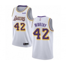 Youth Los Angeles Lakers #42 James Worthy Swingman White Basketball Jersey - Association Edition