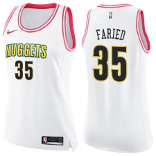Women's Nike Denver Nuggets #35 Kenneth Faried Swingman White/Pink Fashion NBA Jersey