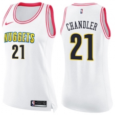 Women's Nike Denver Nuggets #21 Wilson Chandler Swingman White/Pink Fashion NBA Jersey