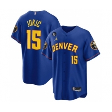 Men's Denver Nuggets #15 Nikola Jokic Blue With No.6 Stitched Jersey