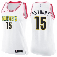 Women's Nike Denver Nuggets #15 Carmelo Anthony Swingman White/Pink Fashion NBA Jersey