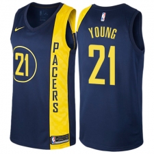 Men's Nike Indiana Pacers #21 Thaddeus Young Authentic Navy Blue NBA Jersey - City Edition