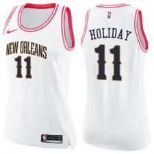 Women's Nike New Orleans Pelicans #11 Jrue Holiday Swingman White/Pink Fashion NBA Jersey