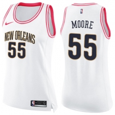 Women's Nike New Orleans Pelicans #55 E'Twaun Moore Swingman White/Pink Fashion NBA Jersey