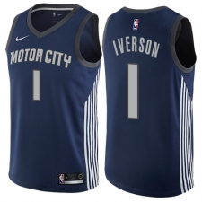 Men's Nike Detroit Pistons #1 Allen Iverson Swingman Navy Blue NBA Jersey - City Edition