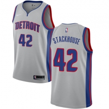 Men's Nike Detroit Pistons #42 Jerry Stackhouse Authentic Silver NBA Jersey Statement Edition