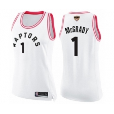 Women's Toronto Raptors #1 Tracy Mcgrady Swingman White  Pink Fashion 2019 Basketball Finals Bound Jersey