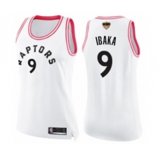 Women's Toronto Raptors #9 Serge Ibaka Swingman White Pink Fashion 2019 Basketball Finals Bound Jersey