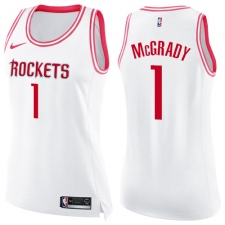 Women's Nike Houston Rockets #1 Tracy McGrady Swingman White/Pink Fashion NBA Jersey