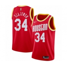 Men's Houston Rockets #34 Hakeem Olajuwon Authentic Red Hardwood Classics Finished Basketball JerseyMen's Houston Rockets #34 Hakeem Olajuwon Authentic Red