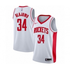 Men's Houston Rockets #34 Hakeem Olajuwon Authentic White Finished Basketball Jersey - Association Edition