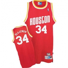 Men's Mitchell and Ness Houston Rockets #34 Hakeem Olajuwon Authentic Red Throwback NBA Jersey