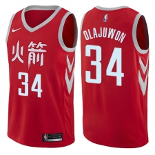 Men's Nike Houston Rockets #34 Hakeem Olajuwon Authentic Red NBA Jersey - City Edition