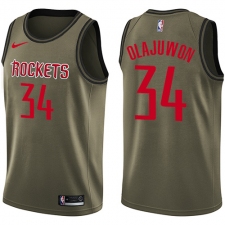 Men's Nike Houston Rockets #34 Hakeem Olajuwon Swingman Green Salute to Service NBA Jersey
