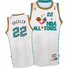Men's Mitchell and Ness Houston Rockets #22 Clyde Drexler Authentic White 1996 All Star Throwback NBA Jersey