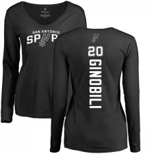 NBA Women's Nike San Antonio Spurs #20 Manu Ginobili Black Backer Long Sleeve T-Shirt