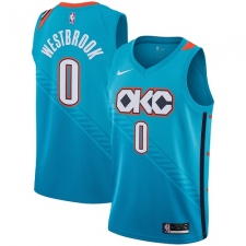 Men's Nike Oklahoma City Thunder #0 Russell Westbrook Swingman Turquoise NBA Jersey - City Edition
