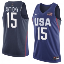 Men's Nike Team USA #15 Carmelo Anthony Authentic Navy Blue 2016 Olympic Basketball Jersey