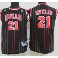 Bulls #21 Jimmy Butler Black Strip Stitched Youth NBA Jersey