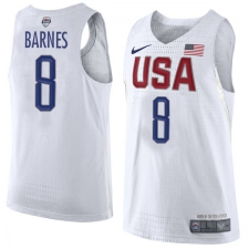 Men's Nike Team USA #8 Harrison Barnes Authentic White 2016 Olympic Basketball Jersey