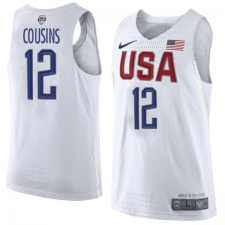 Men's Nike Team USA #12 DeMarcus Cousins Authentic White 2016 Olympic Basketball Jersey