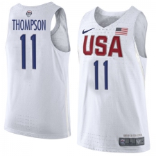 Men's Nike Team USA #11 Klay Thompson Authentic White 2016 Olympic Basketball Jersey