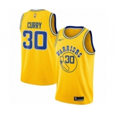 Men's Golden State Warriors #30 Stephen Curry Authentic Gold Hardwood Classics Basketball Jersey