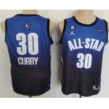 Men's Golden State Warriors 30 Stephen Curry Navy Blue 2022 All Star 6 Patchs Icon Sponsor Swingman Jersey