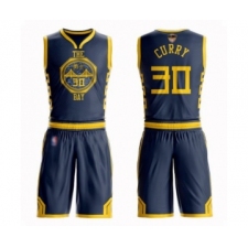 Men's Golden State Warriors #30 Stephen Curry Swingman Navy Blue Basketball Suit 2019 Basketball Finals Bound Jersey - City Edition