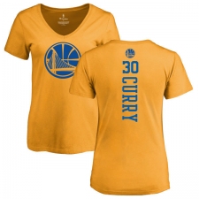 NBA Women's Nike Golden State Warriors #30 Stephen Curry Gold One Color Backer Slim-Fit V-Neck T-Shirt