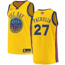 Men's Nike Golden State Warriors #27 Zaza Pachulia Authentic Gold 2018 NBA Finals Bound NBA Jersey - City Edition