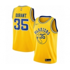 Men's Golden State Warriors #35 Kevin Durant Authentic Gold Hardwood Classics Basketball Jersey
