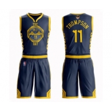 Men's Golden State Warriors #11 Klay Thompson Swingman Navy Blue Basketball Suit 2019 Basketball Finals Bound Jersey - City Edition